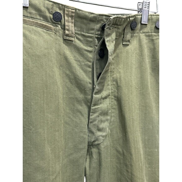 Vintage WWII Military Field Trousers 32x32 Metal Buttons Cotton OD Distressed - Picture 6 of 15